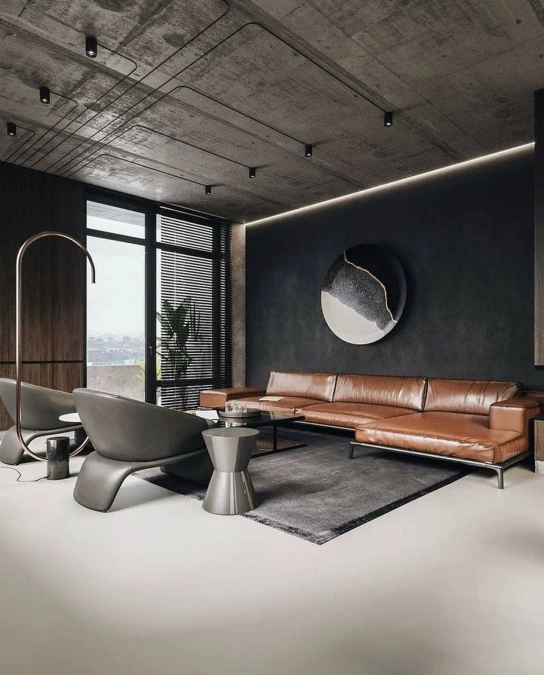 Concrete Ceiling and Leather Lounge