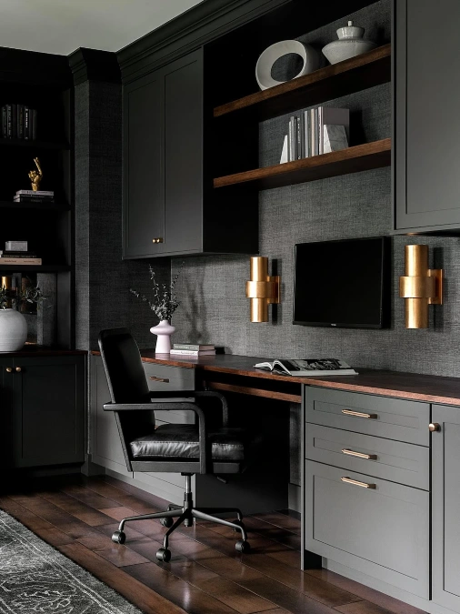 Charcoal Textured Office with Brass Accents