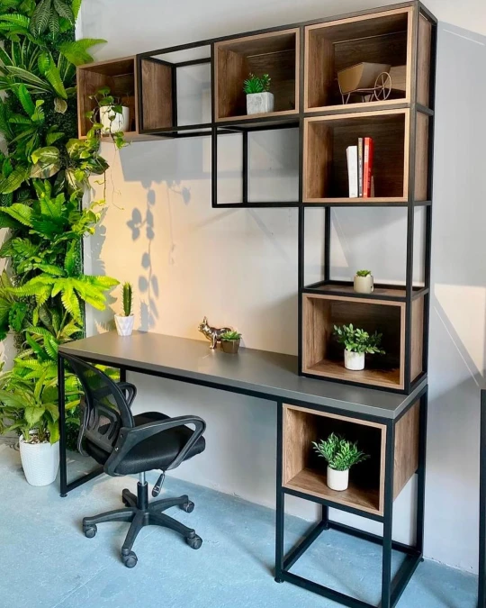 Modular Metal and Wood Shelving Unit