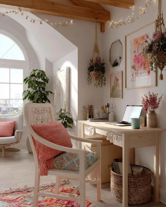 Romantic Attic Office with Floral Details