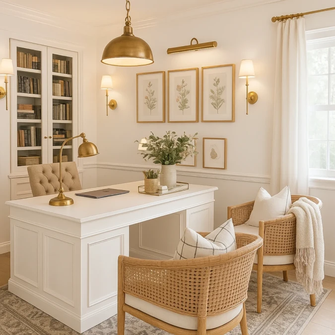Elegant White and Gold Workspace