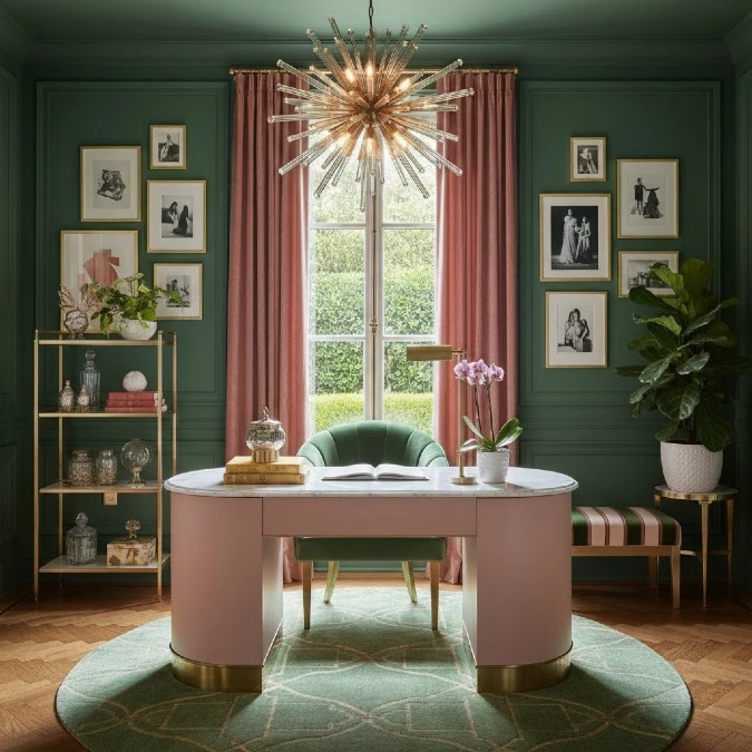 Glamorous Green and Pink Art Deco Office