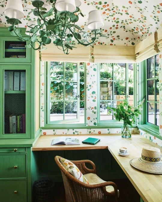 Vibrant Floral and Green Corner Office