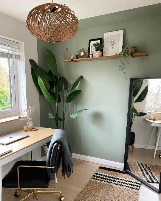 Sage Green Office with Floor Mirror