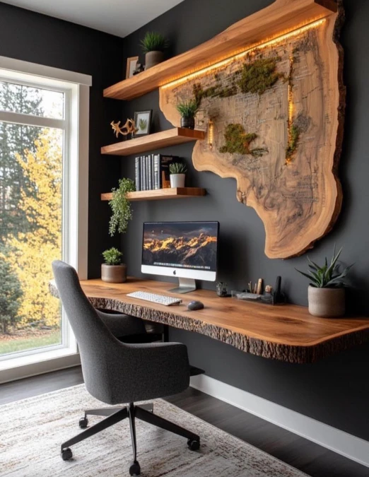 Raw Wood Floating Desk Station