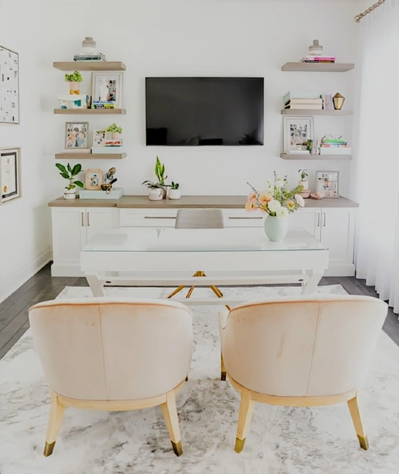 Modern Chic Office with TV and Shelving