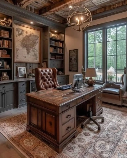 Antique Executive Desk and Map Wall