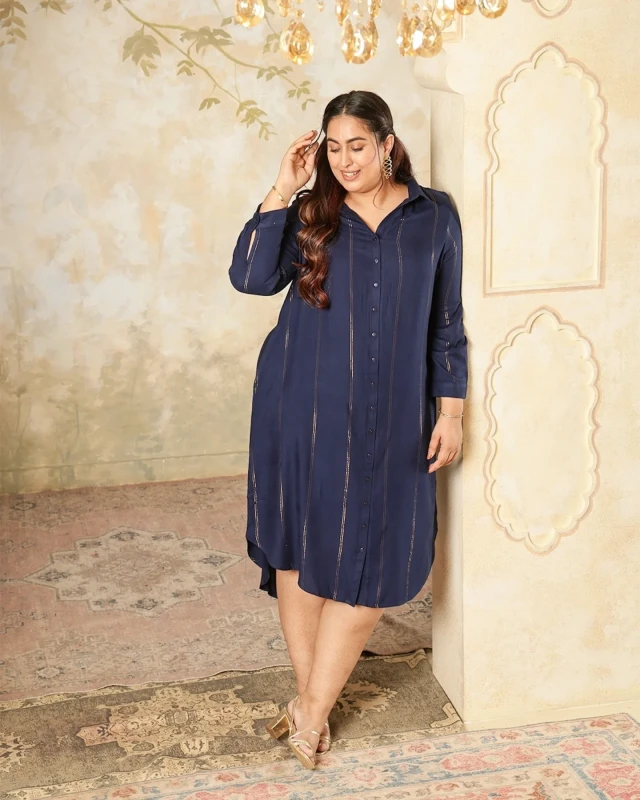 Navy Pinstripe Shirt Dress