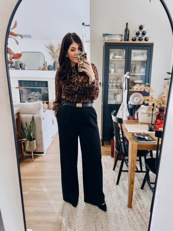 Leopard Print Blouse and High Waisted Slacks