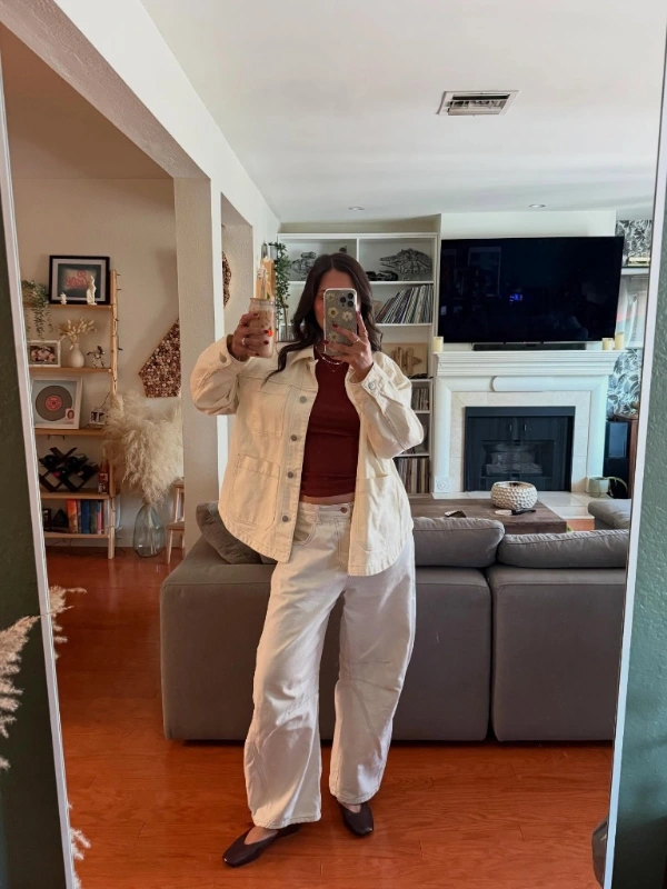 Cream Denim Shacket and Wide Leg Pants