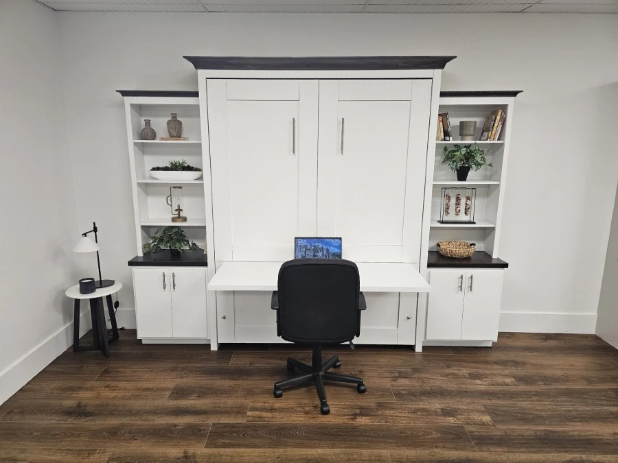 White Built-In Office Murphy Bed