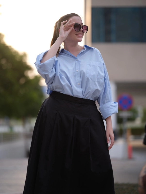 Oversized Button Down and A-Line Skirt