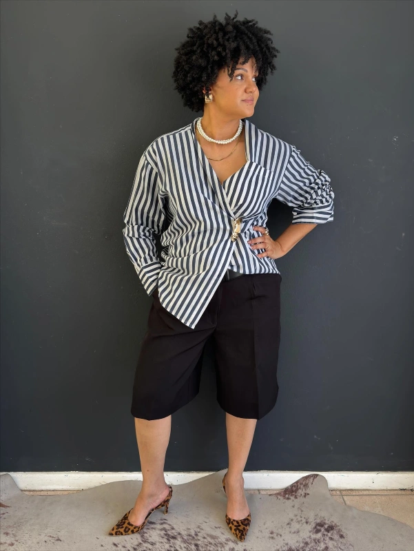 Asymmetrical Striped Shirt and Bermuda Shorts