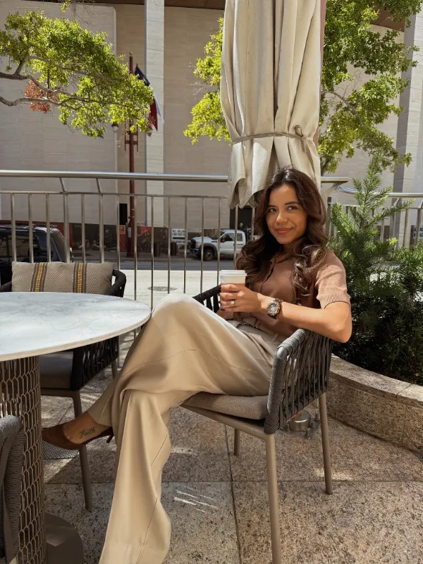 Short Sleeve Polo and Beige Trousers