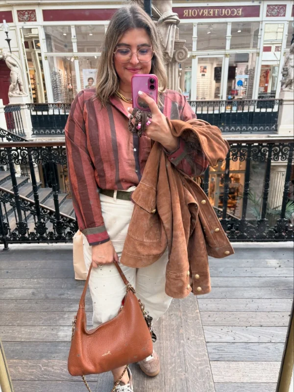 Vertical Striped Blouse and Cream Trousers