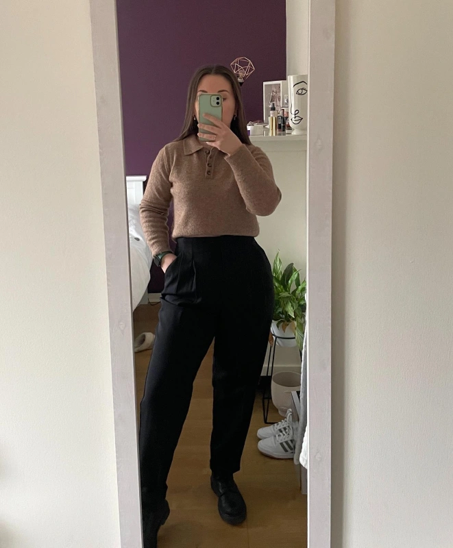Polo Sweater and High Waisted Trousers