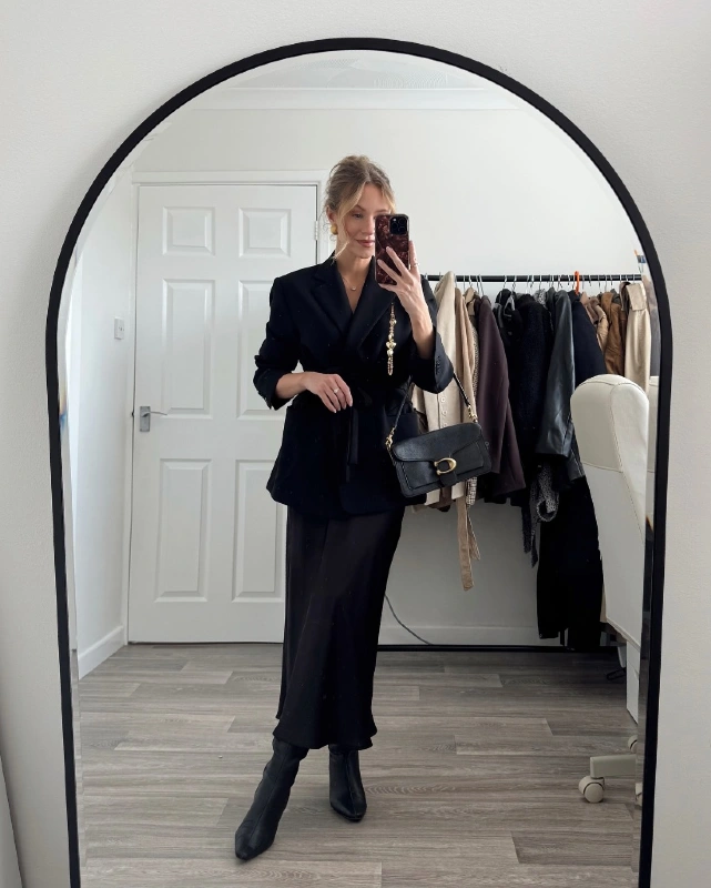 Monochromatic Black Silk and Blazer