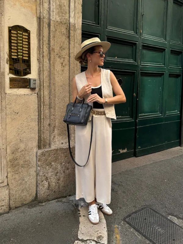 Linen Suiting With Sneakers