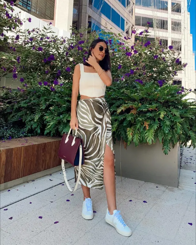 Patterned Midi Skirt And Square Neck Top