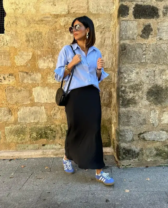 Silk Slip Skirt And Button Down