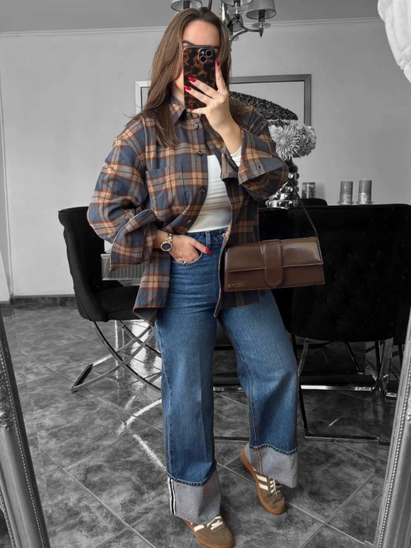 Plaid Overshirt And Cuffed Denim