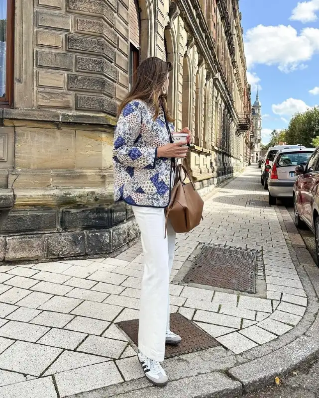 Quilted Jacket And White Trousers