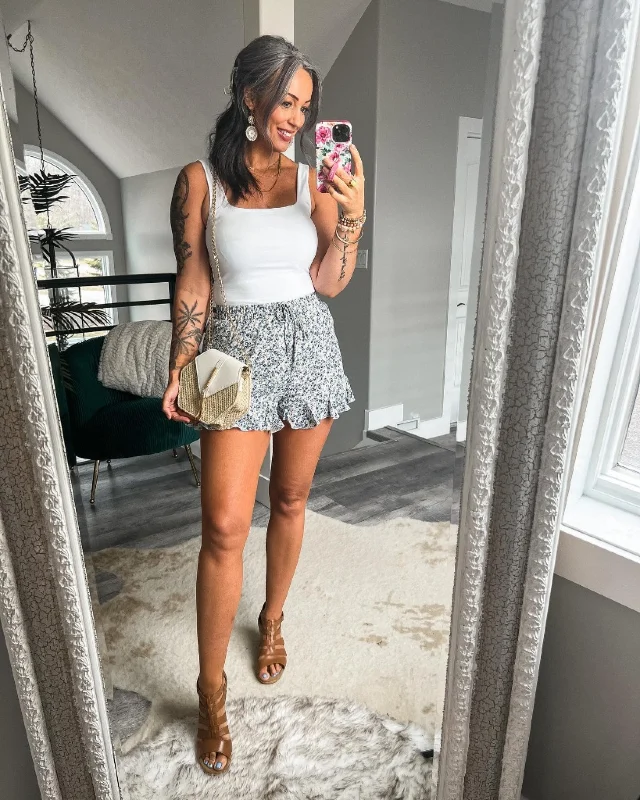 Square Neck Bodysuit and Floral Shorts