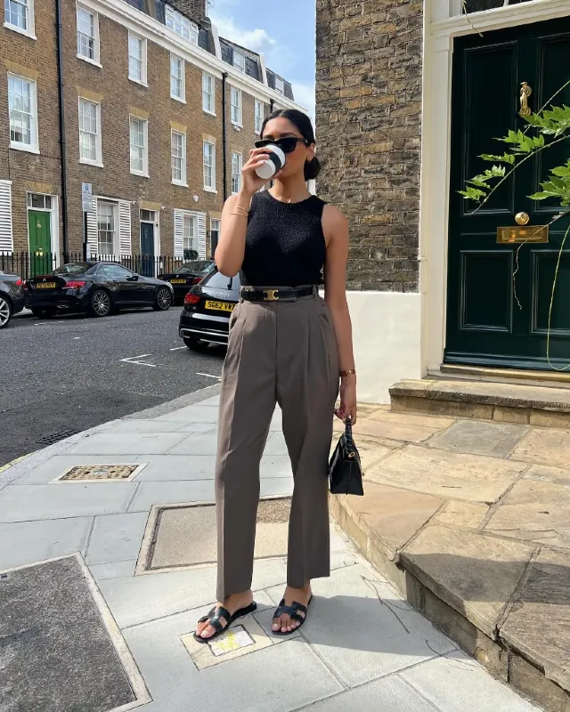 High-Waisted Pleated Trousers and Textured Tank