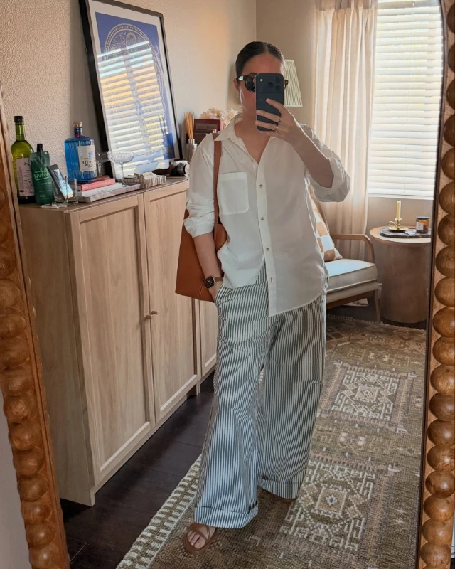 Relaxed Button Down and Striped Trousers