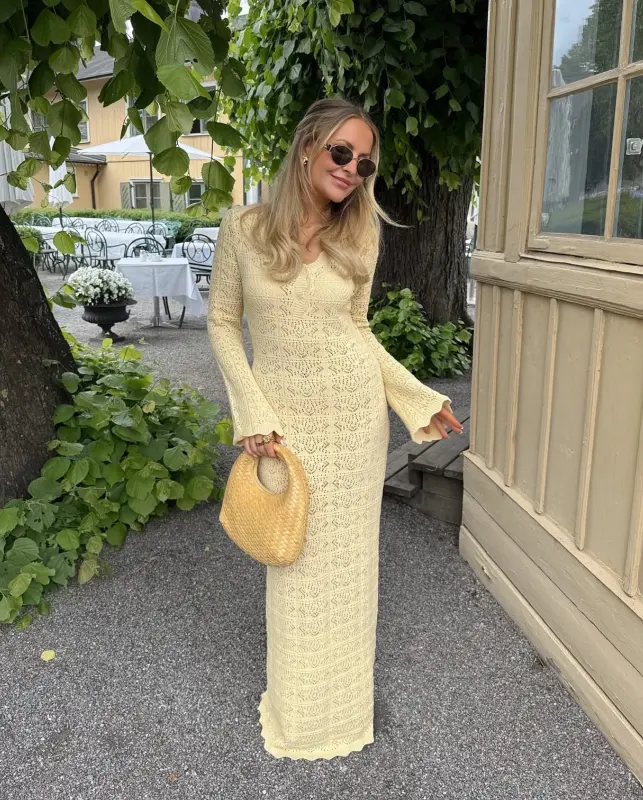 Pale Yellow Crochet Maxi Dress
