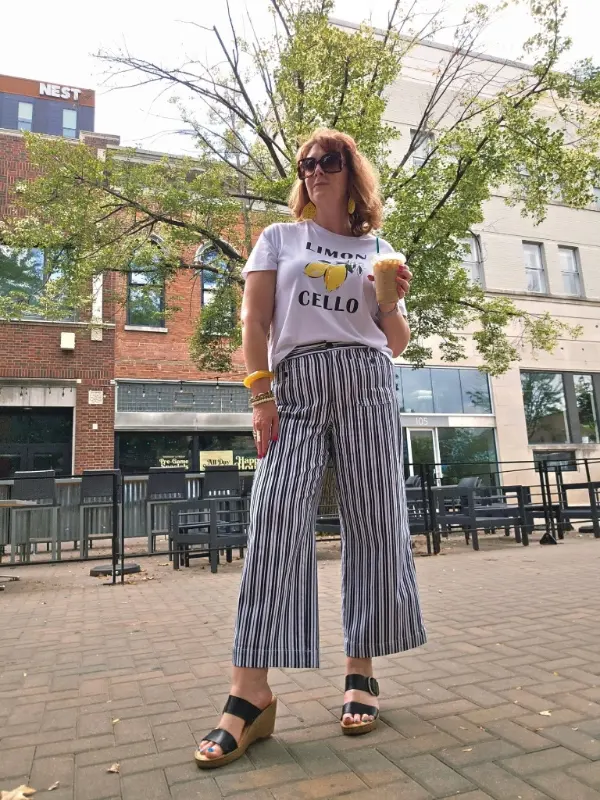 Graphic Tee and Vertical Striped Culottes
