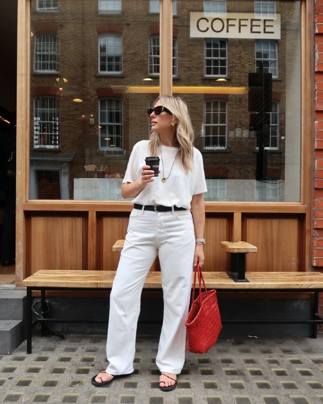 Monochromatic White T-Shirt and Straight Jeans