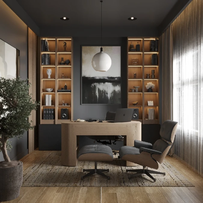 Warm Symmetrical Backlit Shelves