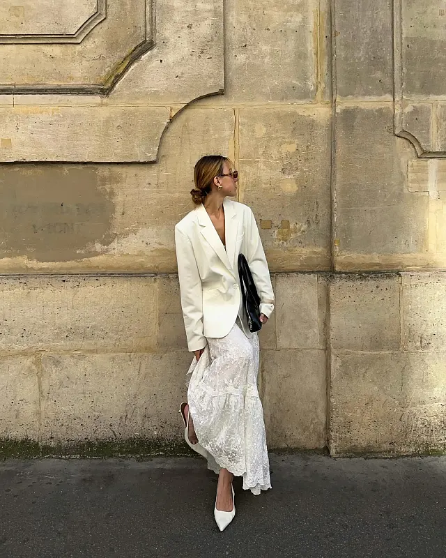 Oversized Blazer and Lace Maxi Skirt
