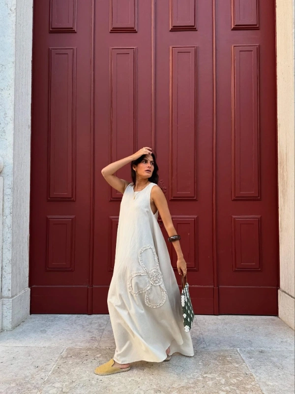 Embroidered Linen Maxi Dress