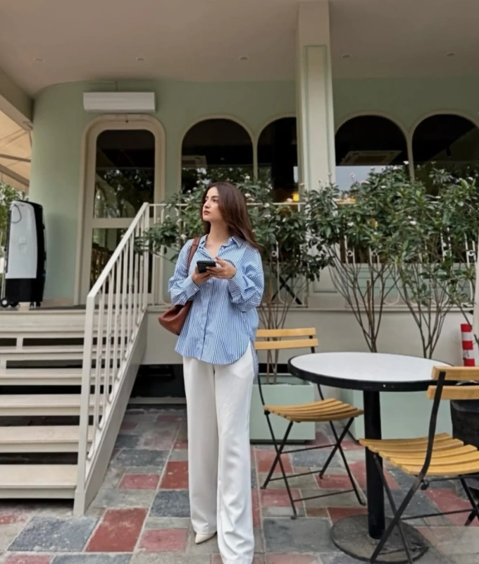 Striped Oversized Shirt and White Trousers