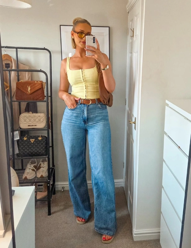 Yellow Corset Top and Wide Leg Denim