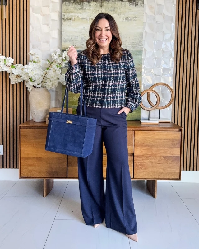 Plaid Tweed Jacket and Navy Trousers