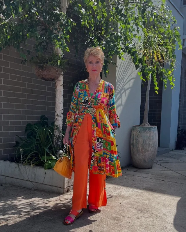 Vibrant Printed Kimono and Trousers