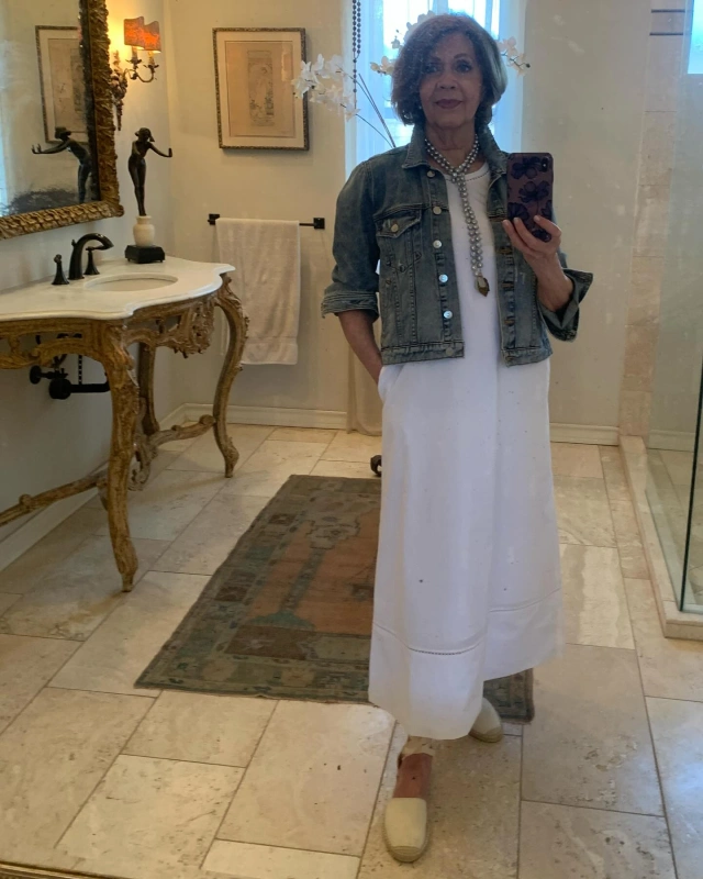 Denim Jacket and White Maxi