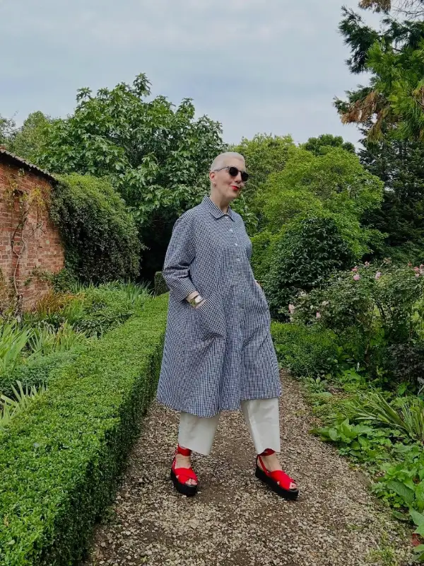 Gingham Tunic and White Trousers