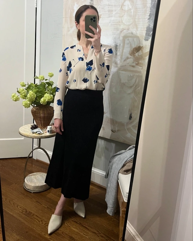 Floral Blouse and Midi Skirt