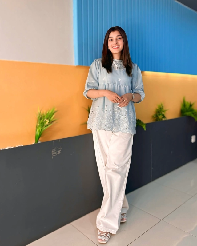 Eyelet Tunic and White Trousers