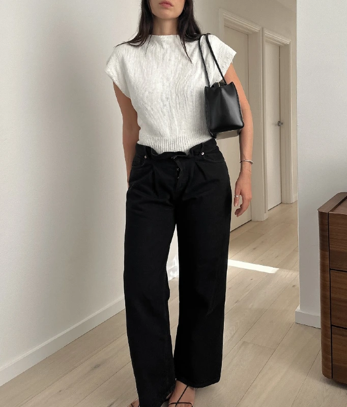 Textured White Top and Black Trousers