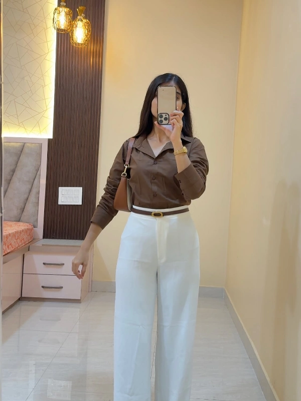Chocolate Brown Shirt and White Trousers