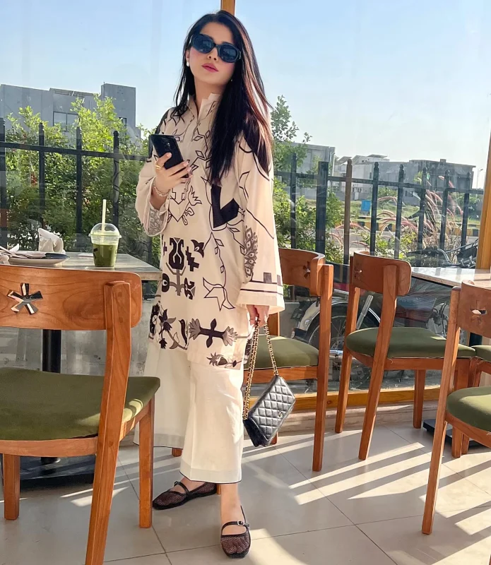 Patterned Cream Tunic and Cropped Trousers