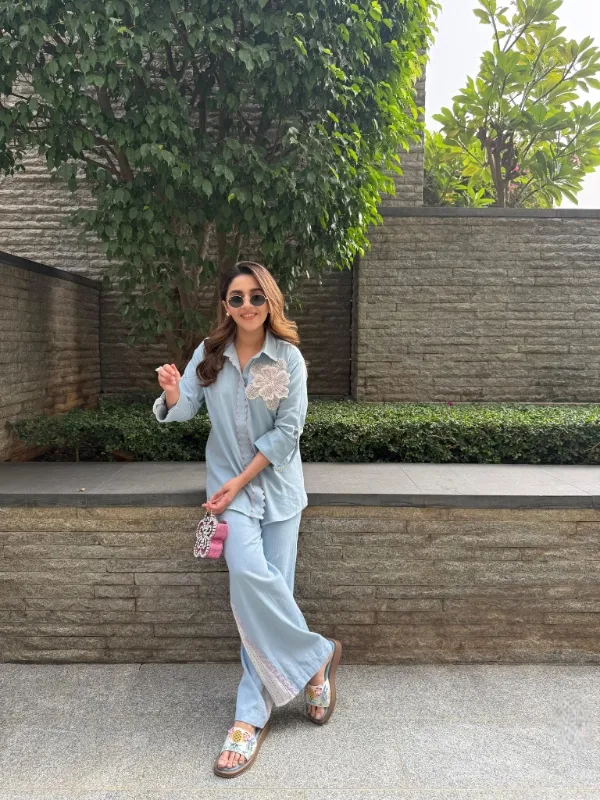 Embroidered Pastel Co-ord Set