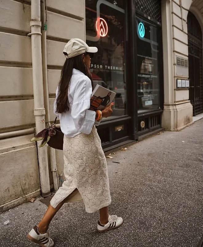 Crochet Midi Skirt and Linen Top