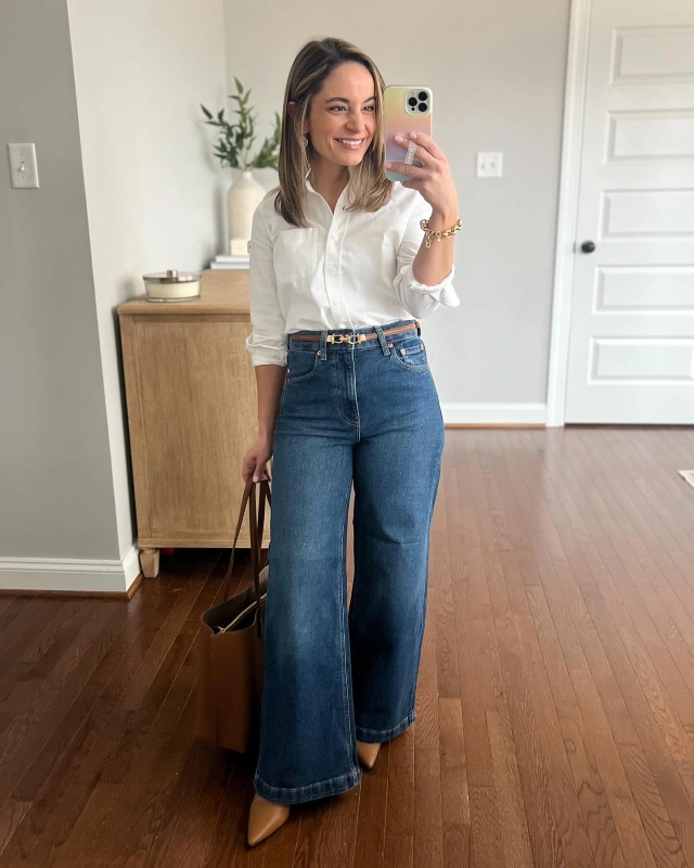 High Waisted Wide Leg Jeans and Button Down
