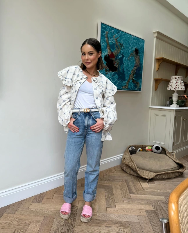 Ruffled Statement Jacket and Straight Leg Jeans